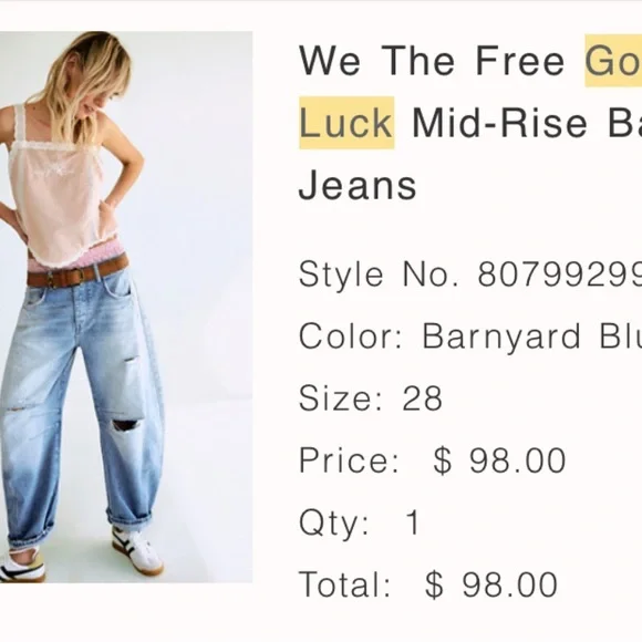 Free People - Good Luck Barrel Jeans in Barnyard Blue NWOT - Picture 1 of 5